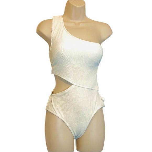 Michael Kors Swimsuit, one-shoulder, ribbed, one-piece, Cream Color, Size 4 - Picture 1 of 8